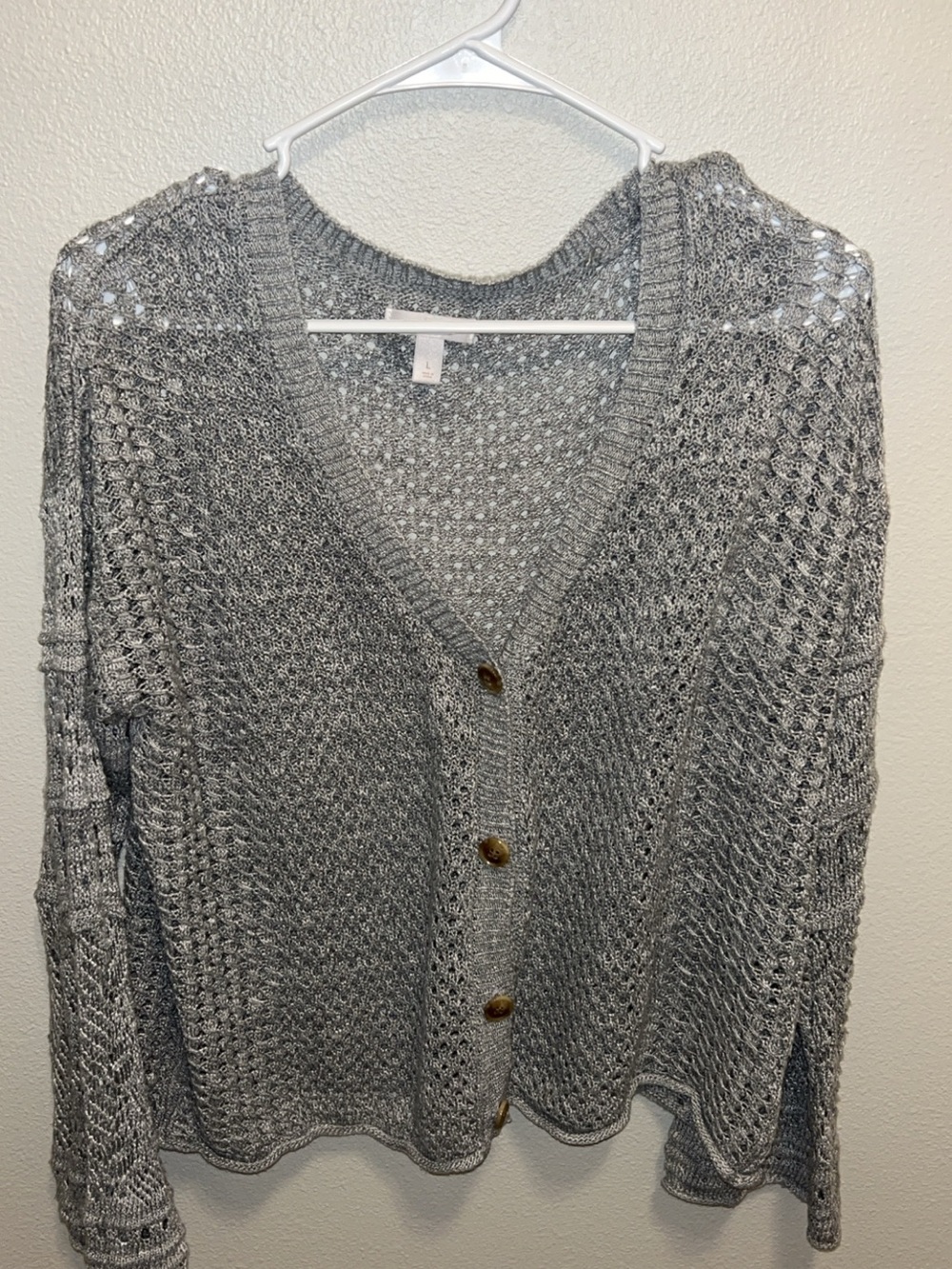 LC Lauren Conrad Gray Open Knit Button Cardigan